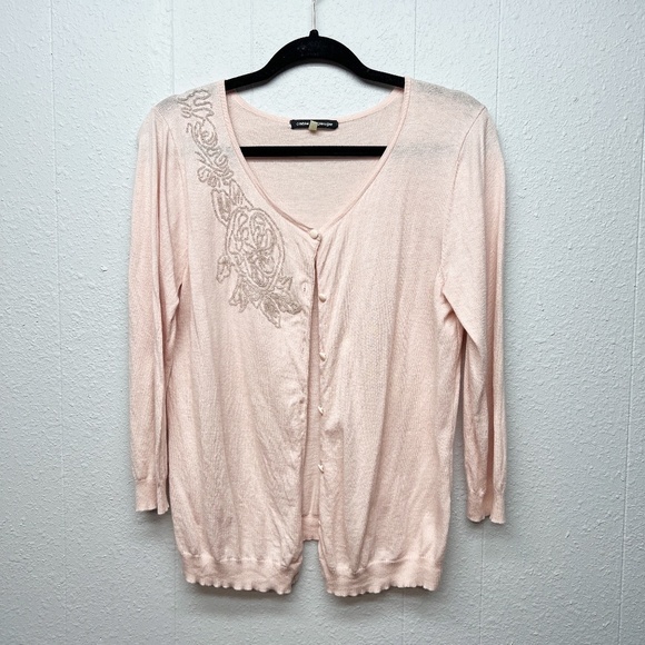 Cable & Gauge Soft Pink Beaded Womens Cardigan Sweater Medium Workwear Soft Girl - Picture 1 of 11